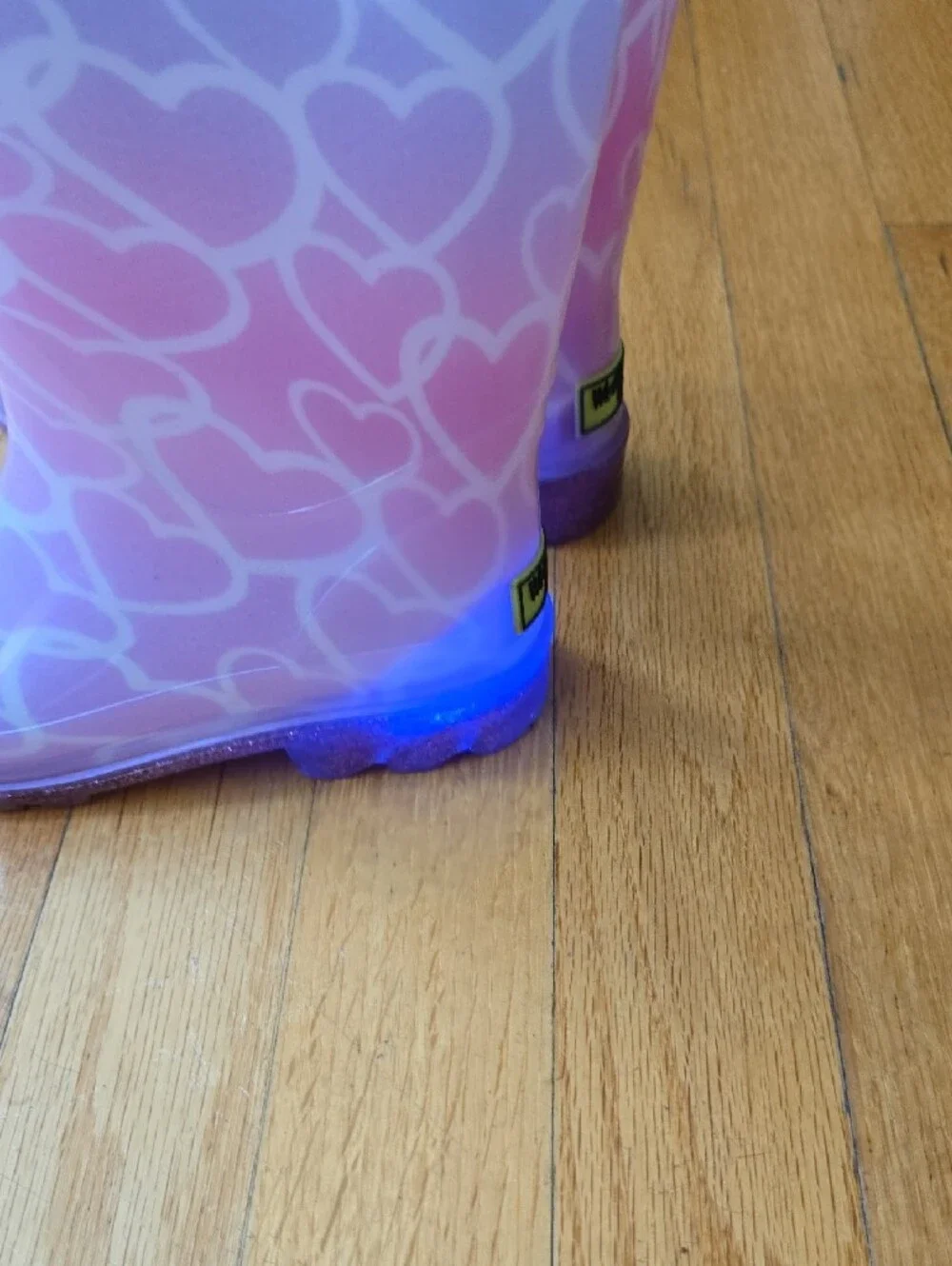 Western Chief Pink and Purple Heart Pattern Kids Rain Boots with Glitter Handles